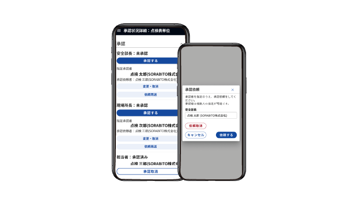 多段承認ワークフローの依頼・承認画面のスクリーンショット